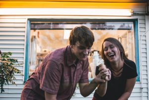 happy couple eating ice cream
