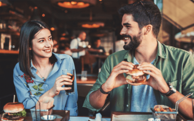 couple on first date eating burgers after he has anxiety therapy in Simi Valley, ca