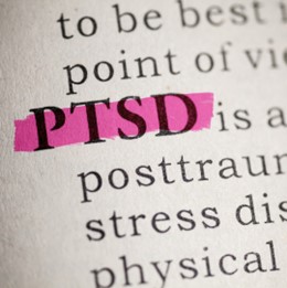 Word PTSD highlighted in pink
