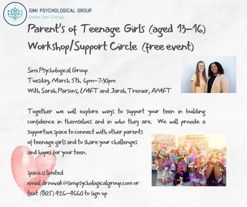 Parents of teen girls workshop by Simi Valley therapists
