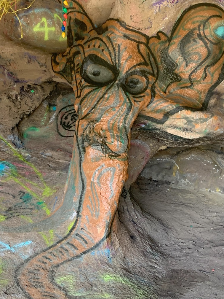 Hiking in Simi Valley trail with elephant type of drawing in cave